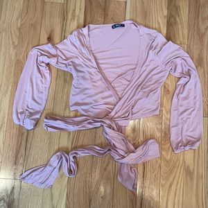 Surplice Wrap Self Tie Crop Top SHEIN